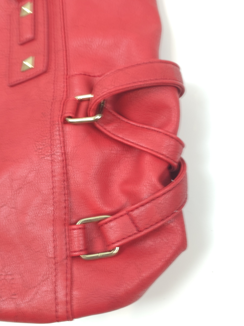 Rampage Red Faux-Leather Distressed Purse with Gold Accents - Picture 5 of 11
